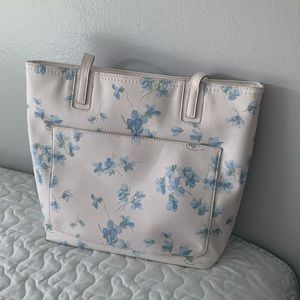 Blue and white leather floral bag